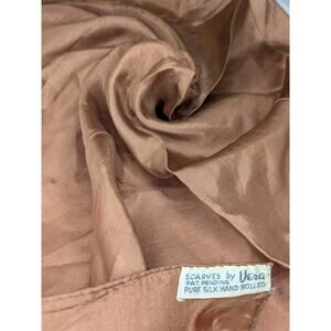 Vintage 60s Vera Silk Scarf Brown Hand Rolled Edges Square 16"